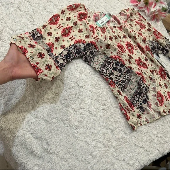 NWT Collective Concepts - Tobar Keyhole Front Top Boho Tribal Print XXL - Picture 2 of 11